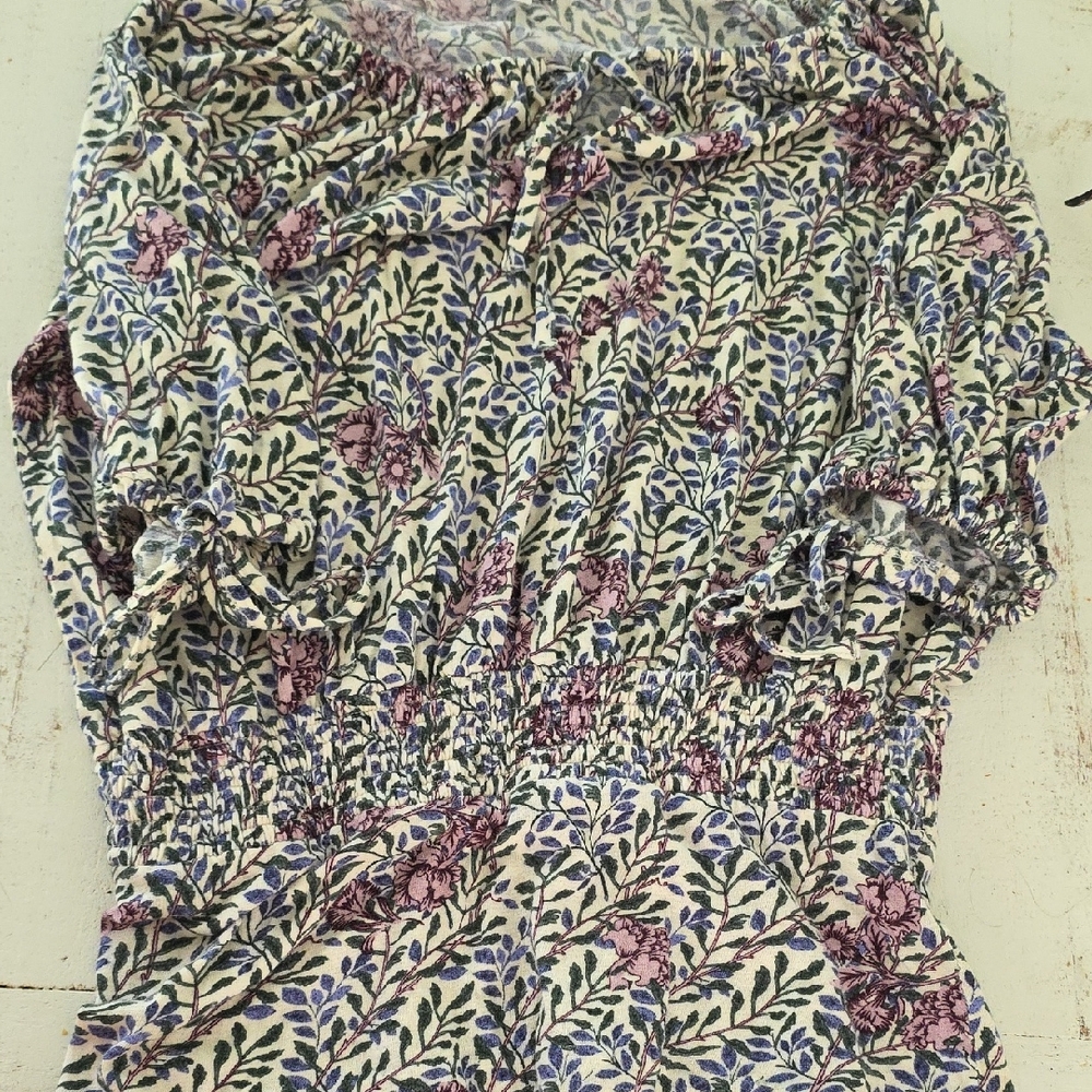 Lucky Brand Purple and Green Ruched Blouse